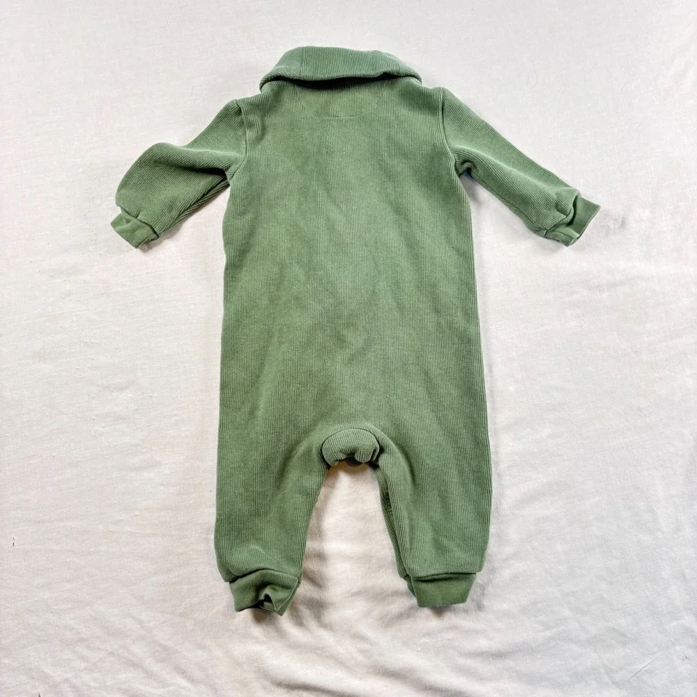 Ralph Lauren Ribbed Knit Coverall‎ Baby 6M Green Excellent Shawl Collar Romper